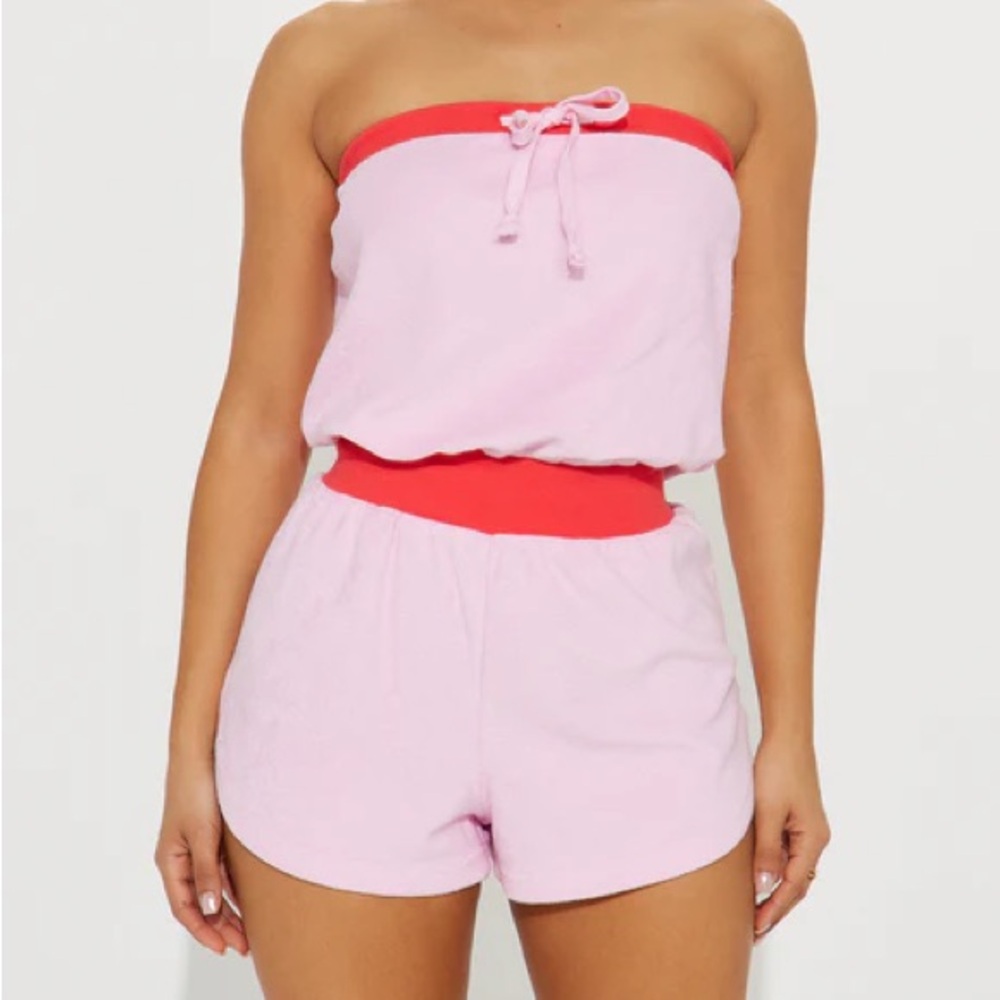 Sporty Terry Cloth Romper - Pink/combo